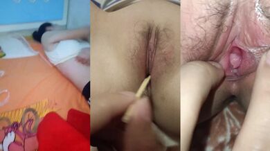 约学妹出来吃烧烤,趁机把她灌醉,脱下她内裤用烧烤竹签插入她阴道里面玩